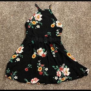 Black printed halter dress